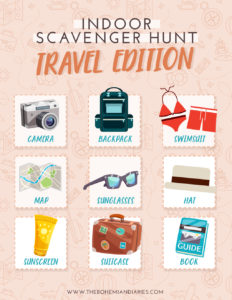 Travel themed indoor scavenger hunt for kids